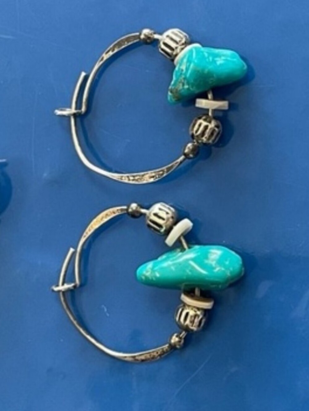 Sterling And Turquoise Stone Hoop Earrings